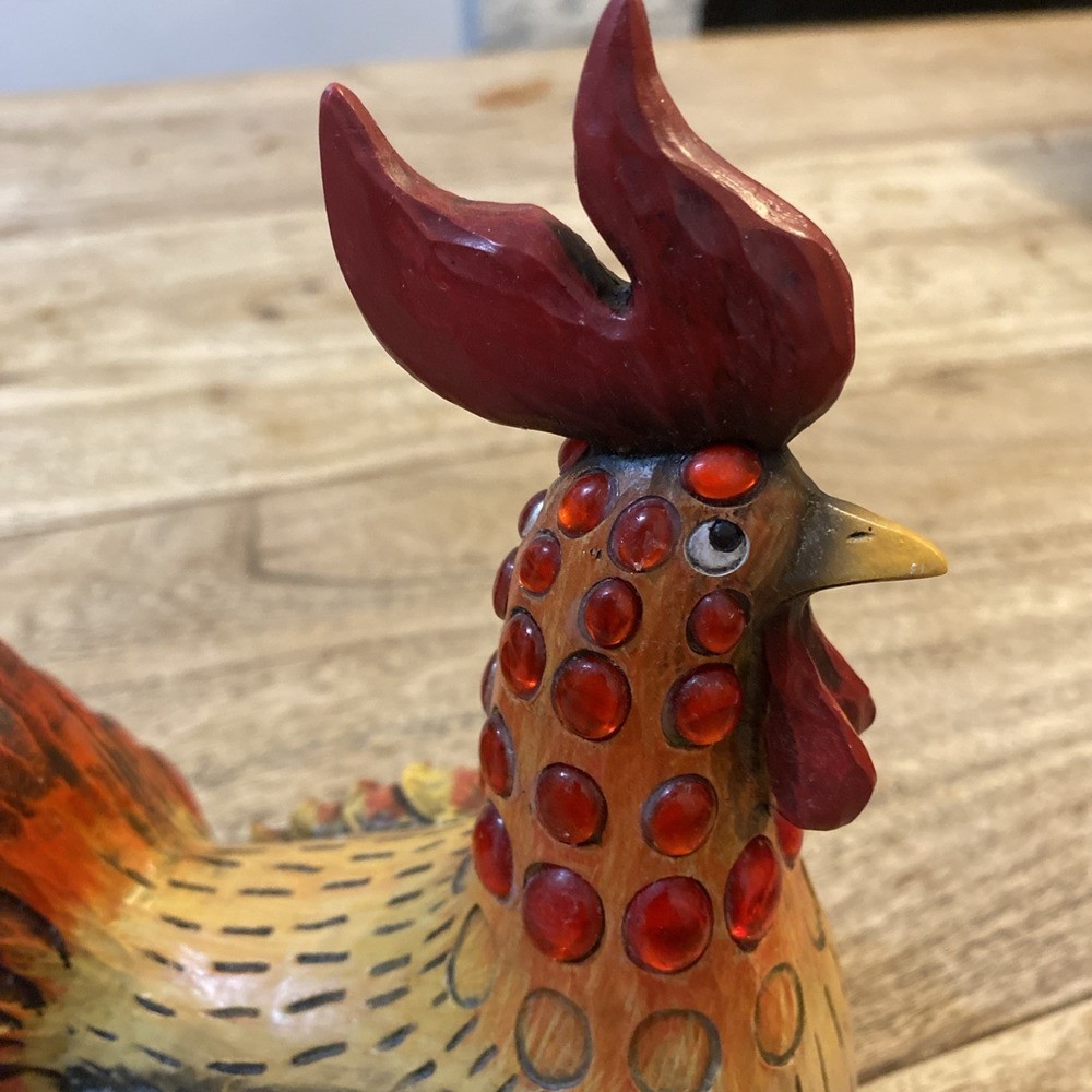 Resin Chicken Bejeweled Rooster Figurine Collectible Sculpture Whimsical 8" - Picture 8 of 15